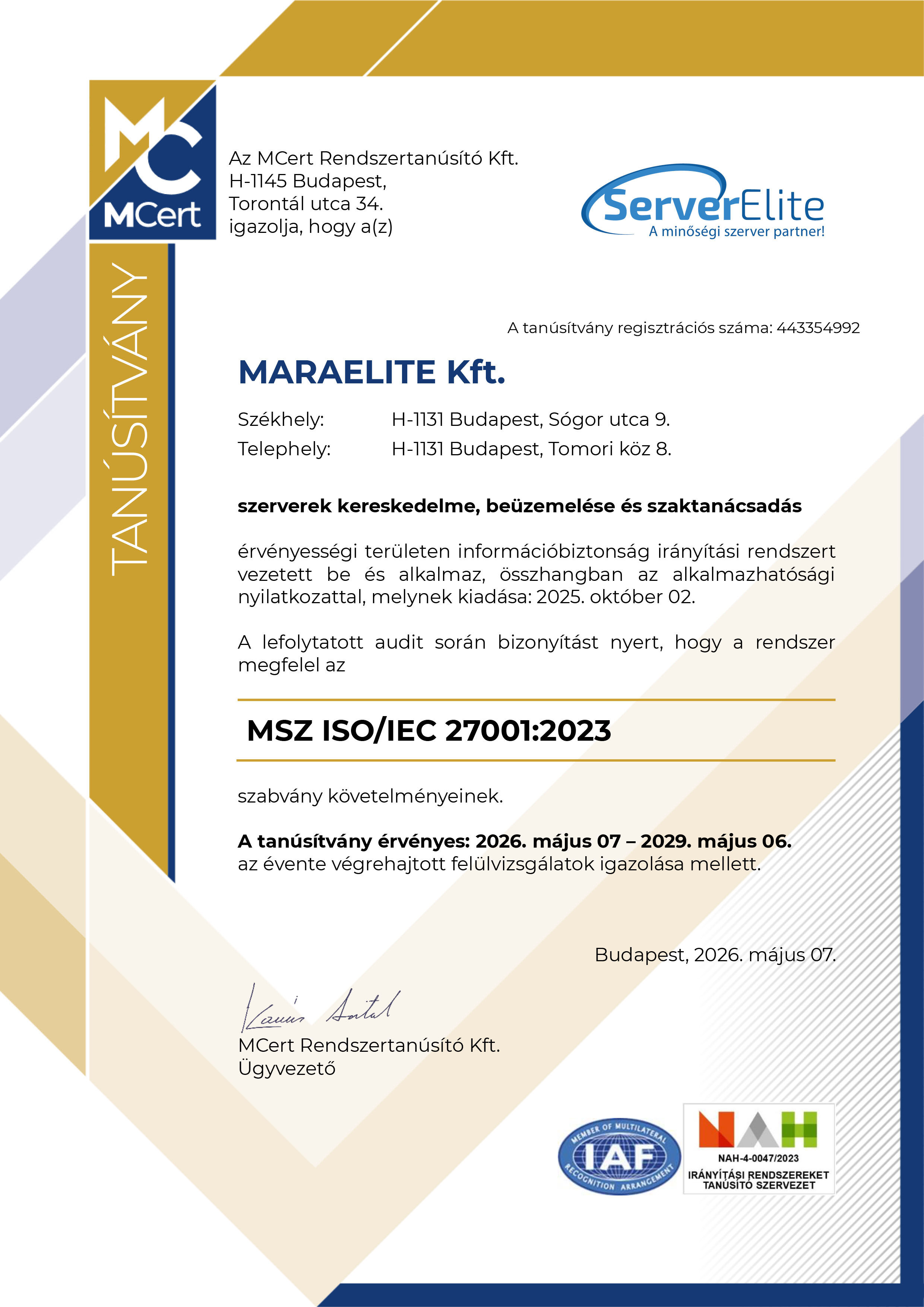 ISO/IEC 27001:2023 tanúsítvány